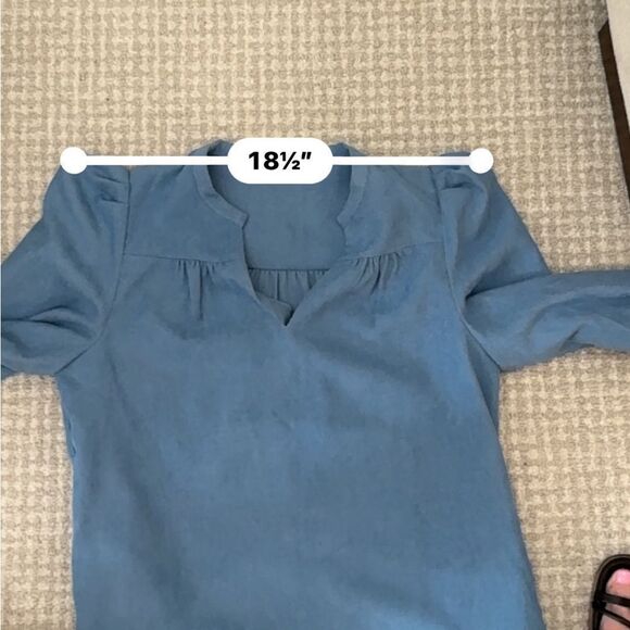 Joy Joy Blue Corduroy mini flounce dress w long puffy sleeves and a drop waist-S - Picture 13 of 15